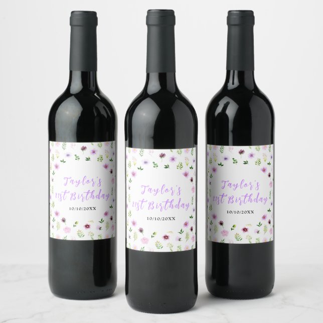 Étiquette Pour Bouteilles De Vin Spring Purple Floral Birthday (Bouteilles)