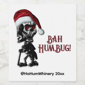 Étiquette Pour Bouteilles De Vin Squelette de Noël fumeur de cigare Humbug