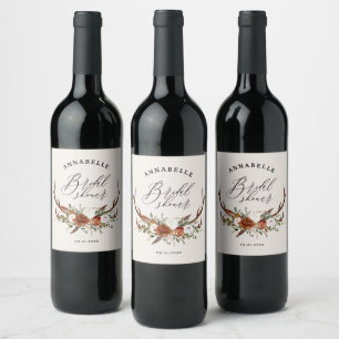 Étiquette Pour Bouteilles De Vin Stag rustique rouille noire botanique douche de nu