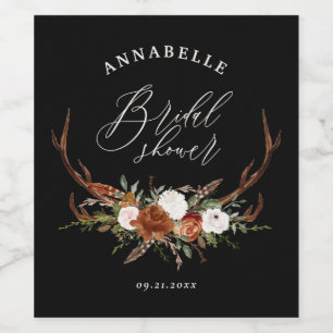 Étiquette Pour Bouteilles De Vin Stag rustique rouille noire botanique nuptiale cla