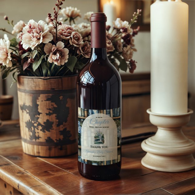 Étiquette Pour Bouteilles De Vin Storybook Blue Boy Library Book Baby Shower (Créateur téléchargé)