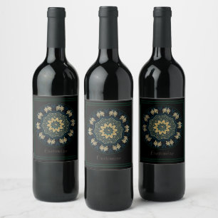 Étiquette Pour Bouteilles De Vin Style chic or et vert asiatique