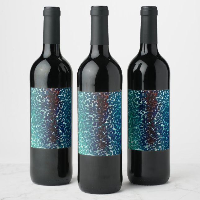 Étiquette Pour Bouteilles De Vin Style mosaïque bleu néon sur verre martelé brut (Bouteilles)