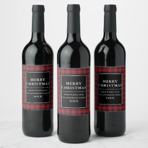 Étiquette Pour Bouteilles De Vin Style Red Buffalo Plaid Joyeux Noël