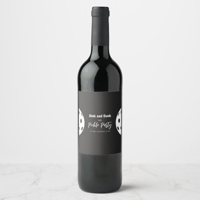 Étiquette Pour Bouteilles De Vin Style Rétro Neon Noir Thème Pickleball Anniversair (Devant)