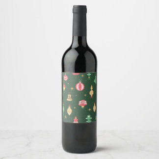 Étiquette Pour Bouteilles De Vin Style vintage Ornement de Noël Motif - Vert