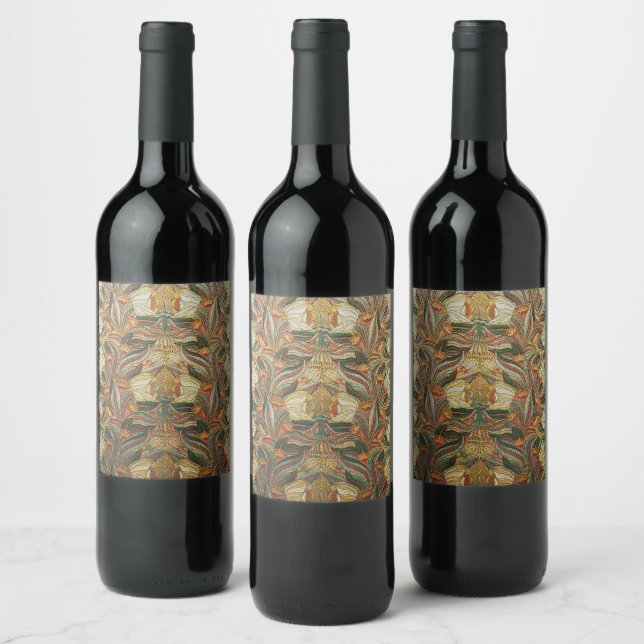 Étiquette Pour Bouteilles De Vin Style William Morris Rose Vert Botanique (Bouteilles)