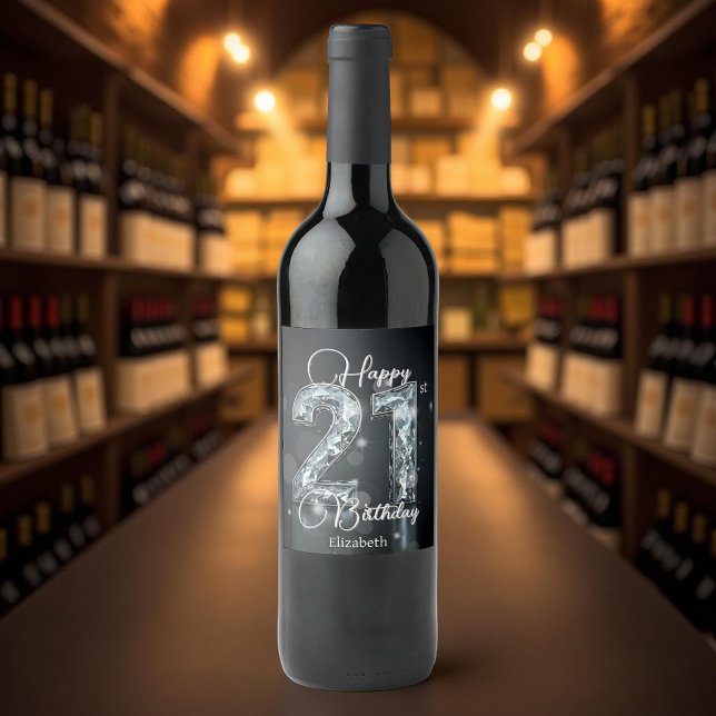 Étiquette Pour Bouteilles De Vin Stylish 21e anniversaire de Sparkling Diamond-Encr (Créateur téléchargé)