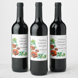 Étiquette Pour Bouteilles De Vin Sublime aquarelle coquelicots rouges dans le style