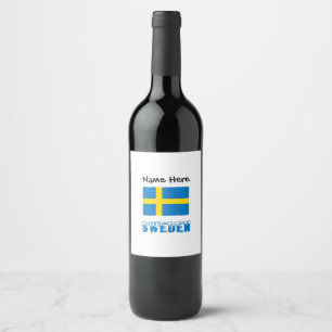 Étiquette Pour Bouteilles De Vin Suède et drapeau suédois avec votre nom