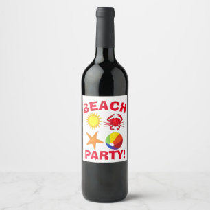 Étiquette Pour Bouteilles De Vin Summer Beach Pool Party Sun Beachball Crab