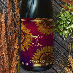 Étiquette Pour Bouteilles De Vin Sunflower Art Rustique Bourgogne Mariage personnal