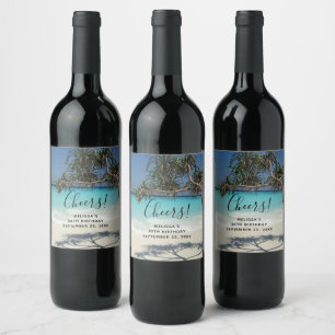 Étiquette Pour Bouteilles De Vin Sunny Tropical Beach Ocean Paradise Anniversaire