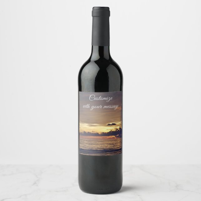 Étiquette Pour Bouteilles De Vin Sunset plage (Devant)