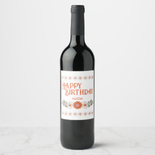 Étiquette Pour Bouteilles De Vin Super Daisy Hippie Flora Leaf Joyeux anniversaire