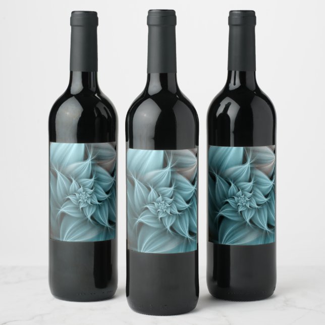 Étiquette Pour Bouteilles De Vin Superbe fleur turquoise fractale  (Bouteilles)
