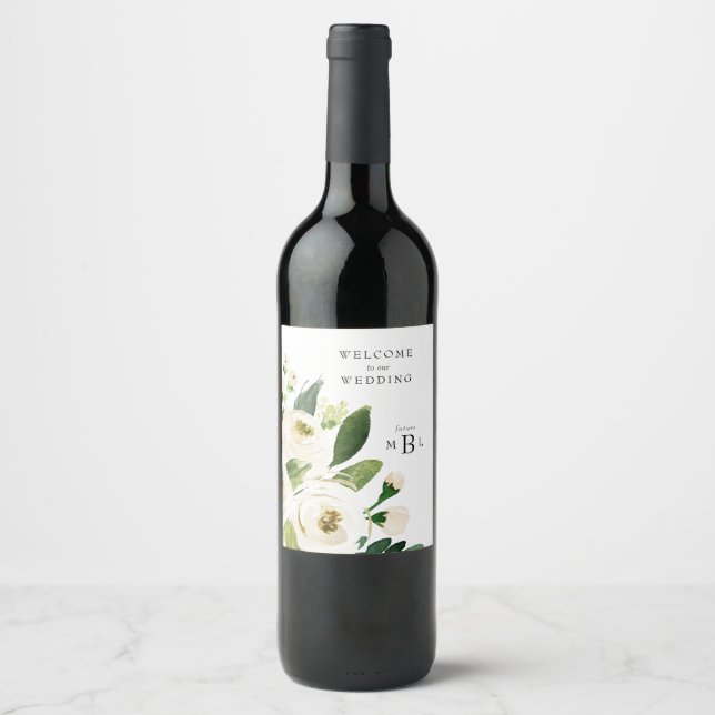 Étiquette Pour Bouteilles De Vin Superbe Mariage Floral Blanc (Devant)