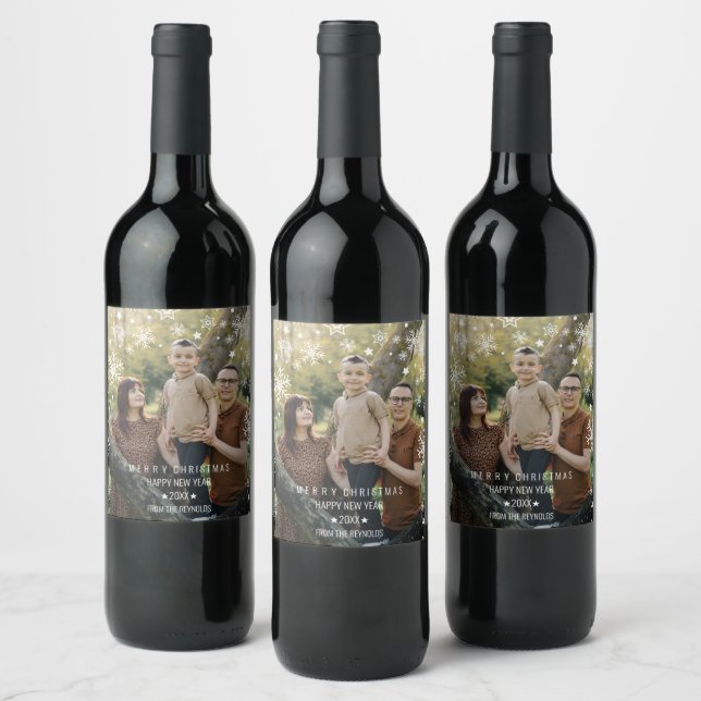 Étiquette Pour Bouteilles De Vin Superposition de vacances de cadre arqué de flocon (Bouteilles)