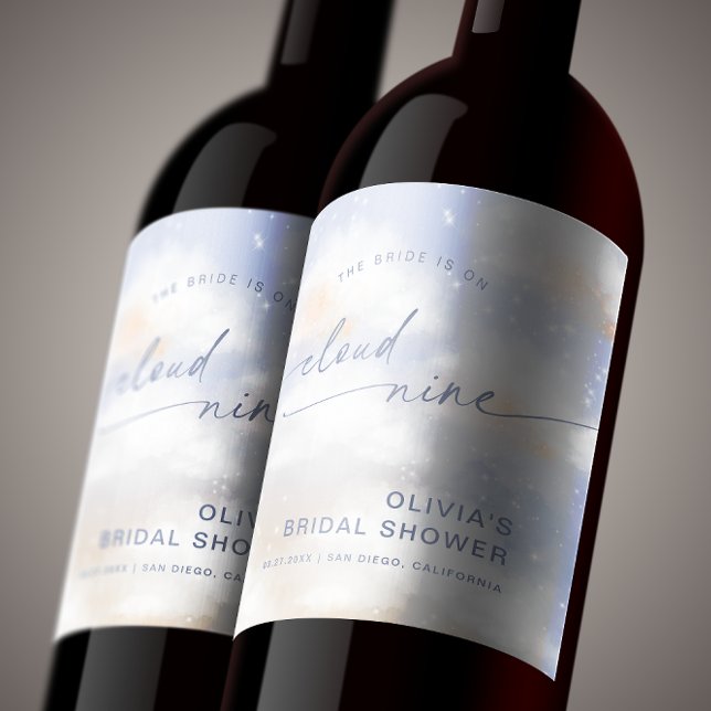 Étiquette Pour Bouteilles De Vin Sur Cloud 9 Dusty Blue Fonte Mariage (Créateur téléchargé)