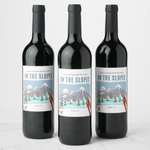 Étiquette Pour Bouteilles De Vin Sur Les Pentes Ski De Neige Fin De Semaine