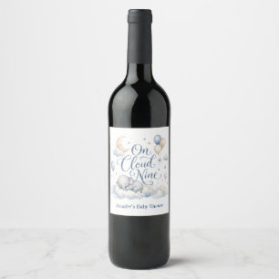 Étiquette Pour Bouteilles De Vin Sur un nuage, éléphant bleu personnalisé garçon lu