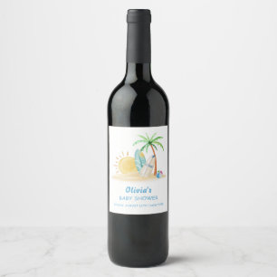 Étiquette Pour Bouteilles De Vin Surbord Sunshine Beach Palm Tree Baby shower