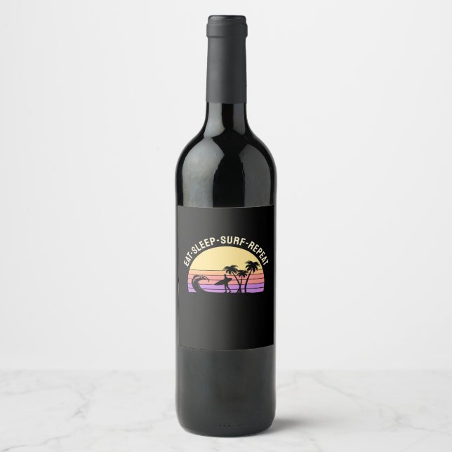 Étiquette Pour Bouteilles De Vin Surf de sommeil de manger répéter (Devant)
