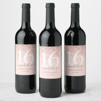 Étiquette Pour Bouteilles De Vin Sweet 16 Rose Parties scintillant or Étincelle Nom