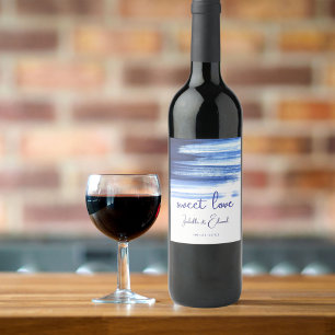 Étiquette Pour Bouteilles De Vin Sweet Love Marine Mariage d'aquarelle bleue