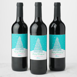 Étiquette Pour Bouteilles De Vin Sweet Turquoise Aqua Joyeux sapin de Noël