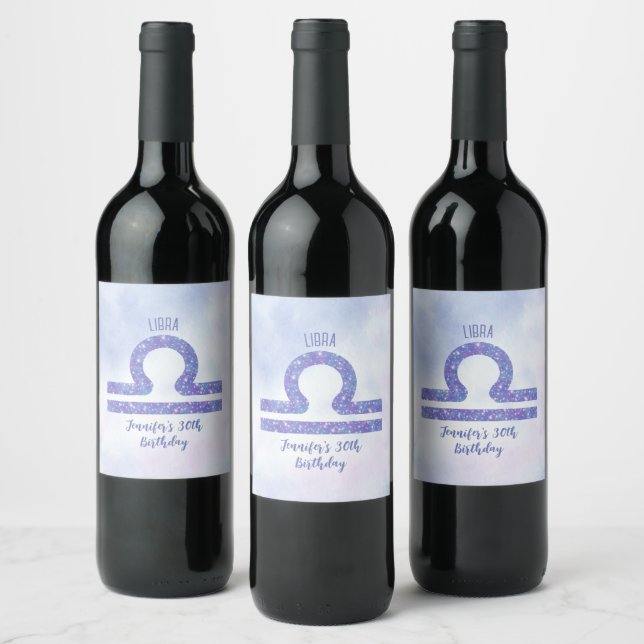 Étiquette Pour Bouteilles De Vin Symbole Cute Libra Personnalisé Purple Anniversair (Bouteilles)
