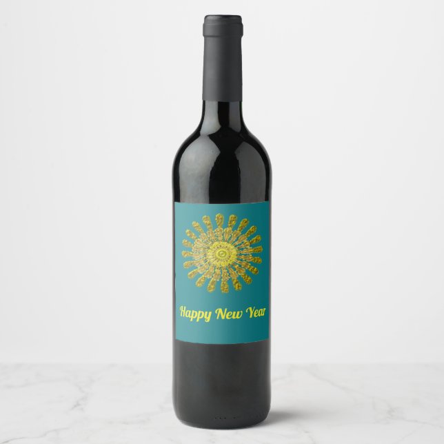 Étiquette Pour Bouteilles De Vin Symbole de soleil doré décoratif (Devant)