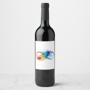 Étiquette Pour Bouteilles De Vin Symbole d'infini avec plume arc-en-ciel