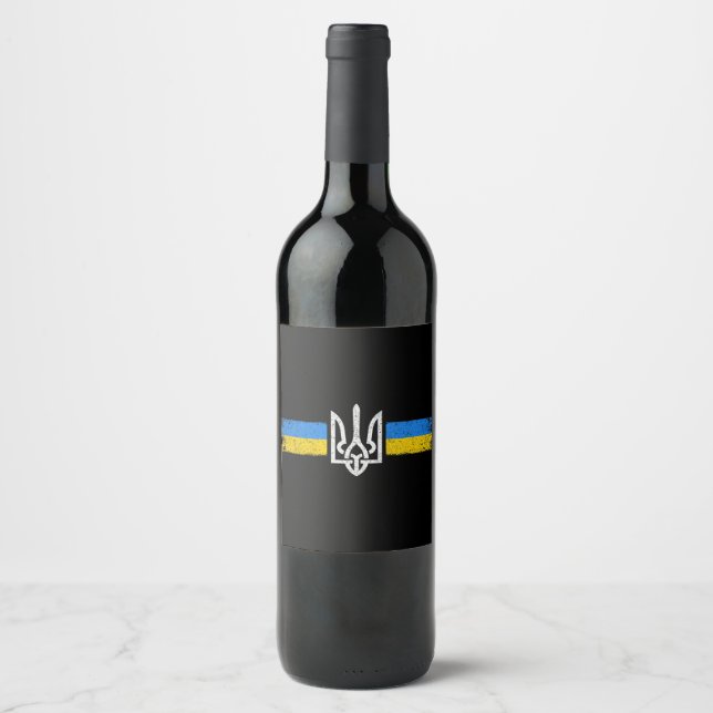 Étiquette Pour Bouteilles De Vin SYMBOLE DU Drapeau Ukraine (Devant)