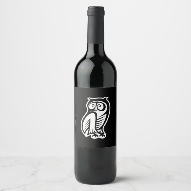 Étiquette Pour Bouteilles De Vin Symbole hibou blanc (Devant)