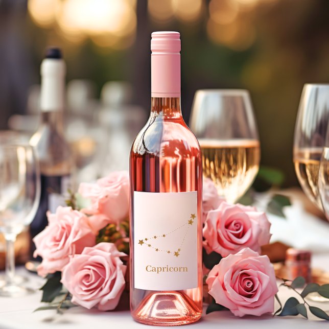 Étiquette Pour Bouteilles De Vin Symbole moderne Zodiac Capricorne d'or | Élément T (Créateur téléchargé)
