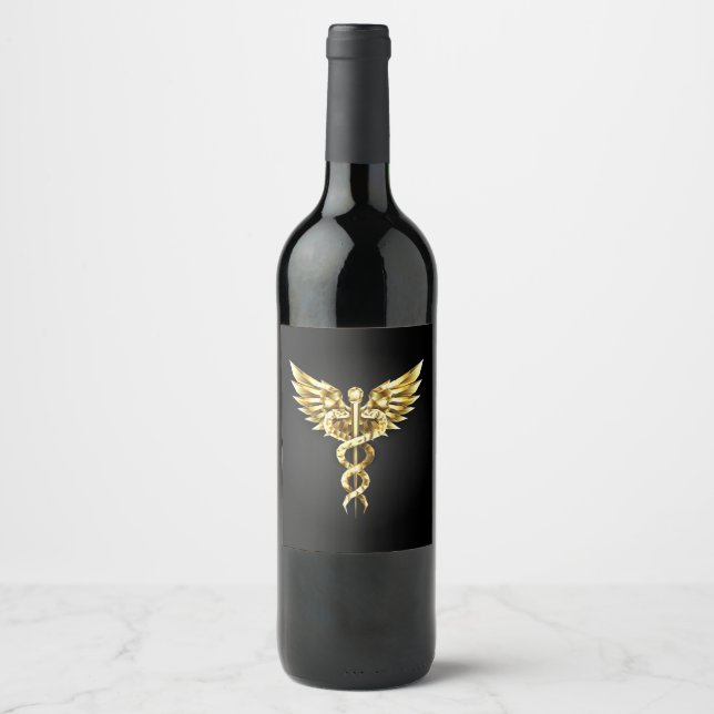 Étiquette Pour Bouteilles De Vin Symbole Polygonal Or Caduceus (Devant)