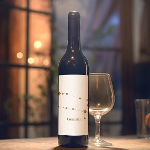 Étiquette Pour Bouteilles De Vin SYMBOLE Zodiaque Moderne Gemini Or Air de l'élém