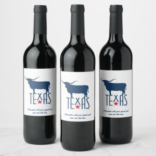 Étiquette Pour Bouteilles De Vin Symboles du Texas, Longhorn, marine