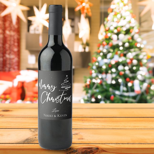 Étiquette Pour Bouteilles De Vin Tableau de bord personnalisé | Joyeux Noël (Personalized Chalkboard | Merry Christmas Wine Label)