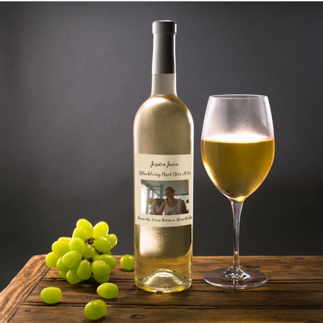 Étiquette Pour Bouteilles De Vin Tan Décontracté personnalisé | Photo | (Créateur téléchargé)