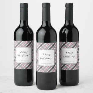 Étiquette Pour Bouteilles De Vin Tartan Balmoral Noir Gris Bourgogne Monogrammé