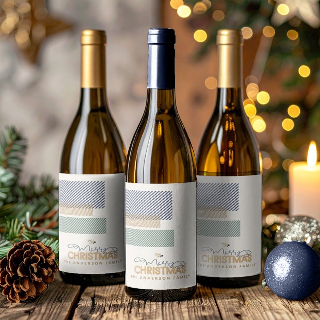 Étiquette Pour Bouteilles De Vin Tartan Twill Merry Christmas Blue ID1141B (Créateur téléchargé)