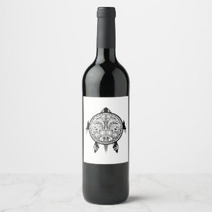 Étiquette Pour Bouteilles De Vin Tatouage de Tribal Turtle Shield
