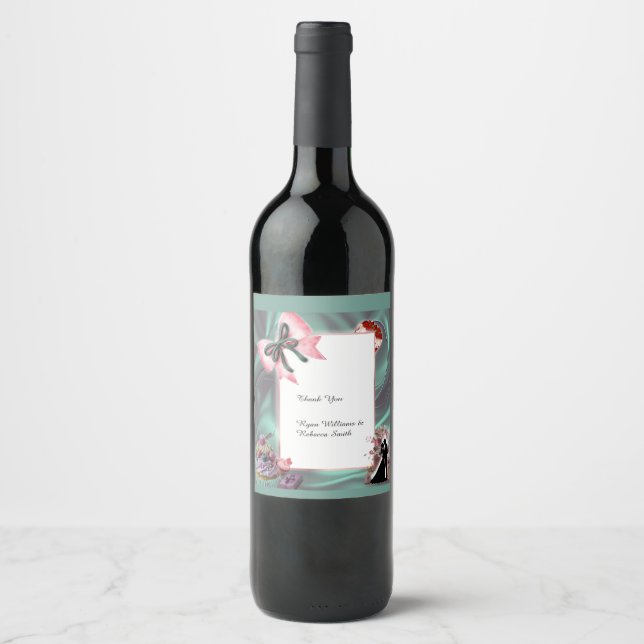 Étiquette Pour Bouteilles De Vin Teal & Blush Wedding Wine Bottle Label (Devant)
