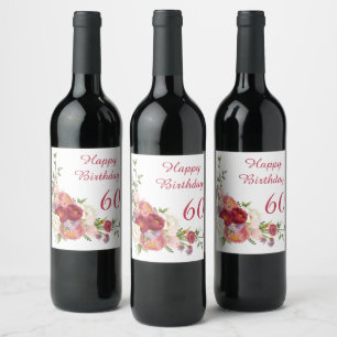 Étiquette Pour Bouteilles De Vin Teintes de rose Fleur de paonée blanche Joyeux Ann