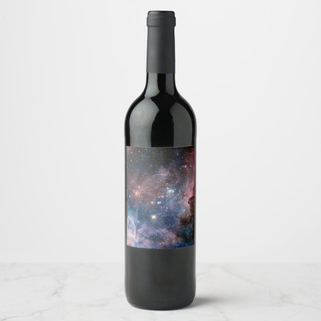 Étiquette Pour Bouteilles De Vin Télescope Nebula Hubble Carina Rouge et Bleu (Devant)