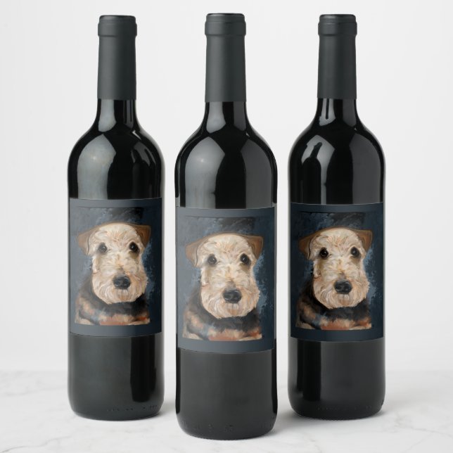 ÉTIQUETTE POUR BOUTEILLES DE VIN TERRIER AIREDALE        (Bouteilles)