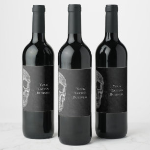Étiquette Pour Bouteilles De Vin Tête de crâne Gothique Boutique De Tatouage Noir