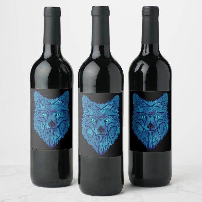 Étiquette Pour Bouteilles De Vin Tête de loup bleu Poly (Bouteilles)